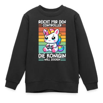 Elle me tend la manette, la reine veut jouer - Sweat Premium enfant bio - noir - Devant - AI Model Kid Female (0cm)