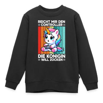 Elle me tend la manette, la reine veut jouer - Sweat Premium enfant bio - noir - Devant - AI Model Kid Female (0cm)
