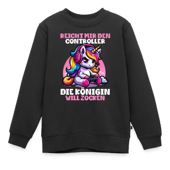 Elle me tend la manette, la reine veut jouer - Sweat Premium enfant bio - noir - Devant - AI Model Kid Female (0cm)