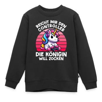 Elle me tend la manette, la reine veut jouer - Sweat Premium enfant bio - noir - Devant - AI Model Kid Female (0cm)