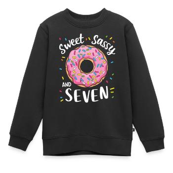 Süßer Sassy und Seven Donut zum 7. Geburtstag - Kinder Premium Organic Sweatshirt - Schwarz - Vorne - AI Model Kid Female (0cm)