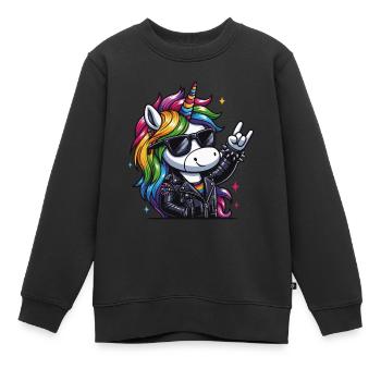 Rocker Einhorn Licorne Heavy Metal - Sweat Premium enfant bio - noir - Devant - AI Model Kid Female (0cm)