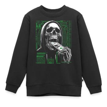 Hacker Skull Eating Dollar - Anarchie et corruption - Sweat Premium enfant bio - noir - Devant - AI Model Kid Female (0cm)