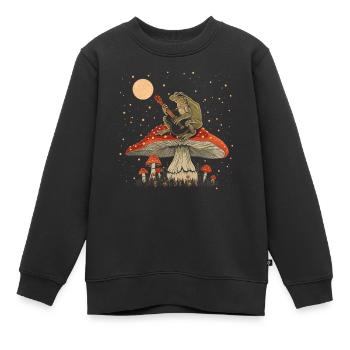 Cottagecore Ästhetische Frosch Spielen Gitarre Pil - Kinder Premium Organic Sweatshirt - Schwarz - Vorne - AI Model Kid Female (0cm)