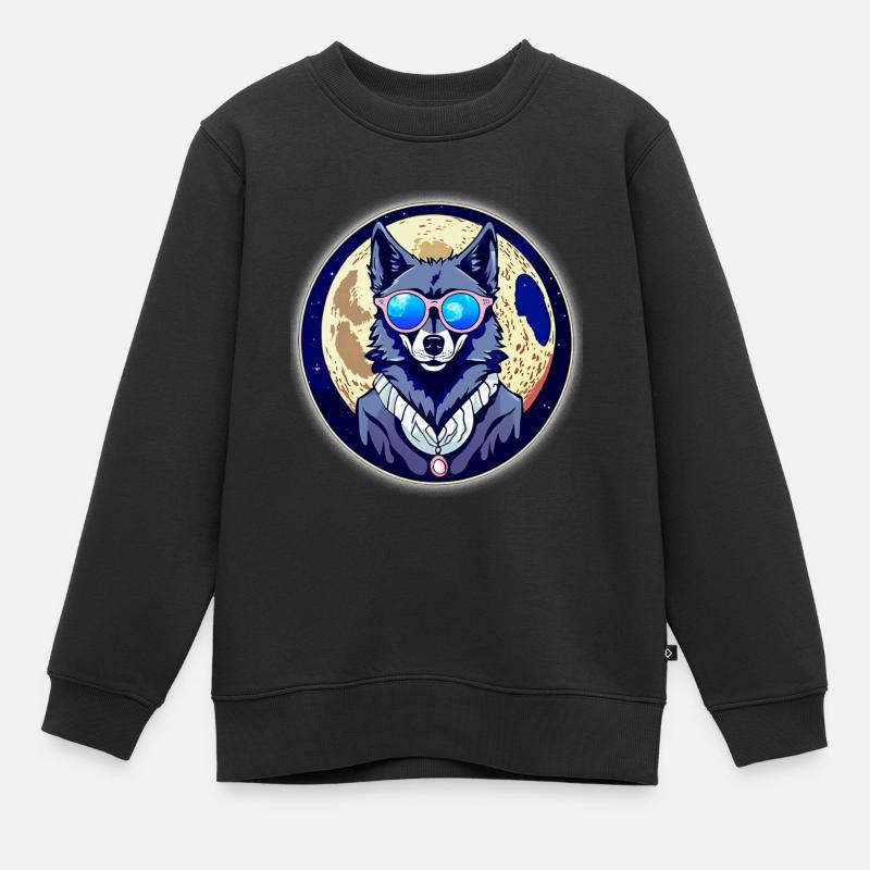 Loup sur la lune - Sweat Premium enfant bio - noir