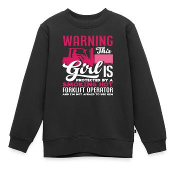 Attention! Protégé par un - Sweat Premium enfant bio - noir - Devant - AI Model Kid Female (0cm)