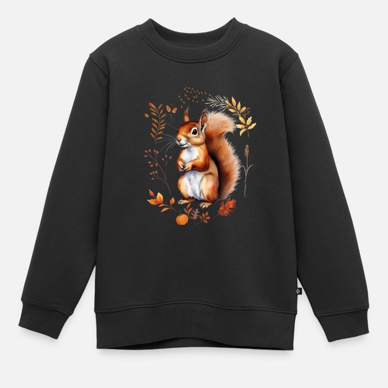 Herbstliches Eichhörnchen Design bunte Blätter - Kinder Premium Organic Sweatshirt - Schwarz