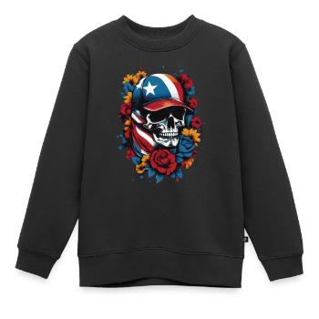 Patriotischer Totenkopf mit Blumendesign - Kinder Premium Organic Sweatshirt - Schwarz - Vorne - AI Model Kid Female (0cm)