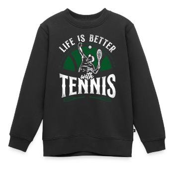 Funny Tennis Player Racket Life Is - Kinder Premium Organic Sweatshirt - Schwarz - Vorne - AI Model Kid Female (0cm)