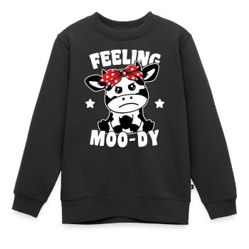 Vache mignonne se sentant lunatique, jeu de mots drôle - Sweat Premium enfant bio - noir - Devant - AI Model Kid Female (0cm)