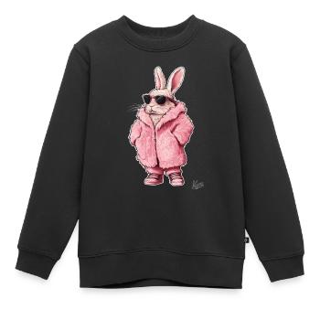Manteau de fourrure rose super cool avec un lapin dedans - Sweat Premium enfant bio - noir - Devant - AI Model Kid Female (0cm)