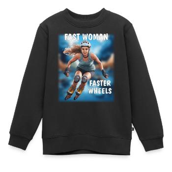 FAST WOMAN, FASTER WHEELS - Kinder Premium Organic Sweatshirt - Schwarz - Vorne - AI Model Kid Female (0cm)