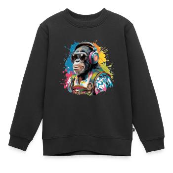 Singe avec des écouteurs Lunettes de soleil Costume traditionnel - Sweat Premium enfant bio - noir - Devant - AI Model Kid Female (0cm)