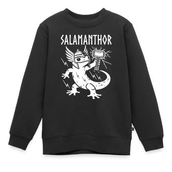 Salamanthor Salamander Lustiger Wikinger Odin Walhalla - Kinder Premium Organic Sweatshirt - Schwarz - Vorne - AI Model Kid Female (0cm)