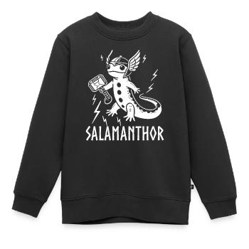 Salamanthor Salamander Lustiger Wikinger Odin Walhalla - Kinder Premium Organic Sweatshirt - Schwarz - Vorne - AI Model Kid Female (0cm)