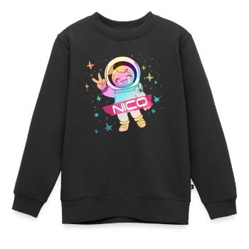 NICO - Beau nom de garçon avec astronaute mignon - Sweat Premium enfant bio - noir - Devant - AI Model Kid Female (0cm)