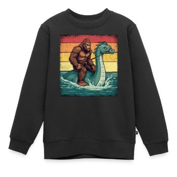 Bigfoot Rides Loch Ness Monster Nessie - Kids Premium Organic Sweatshirt - black - Front - AI Model Kid Female (0cm)