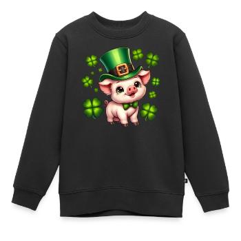 Glücksschwein Silvester Neujahr Kleeblatt - Kinder Premium Organic Sweatshirt - Schwarz - Vorne - AI Model Kid Female (0cm)