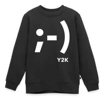 Y2K white winking smile - Kids Premium Organic Sweatshirt - black - Front - AI Model Kid Female (0cm)