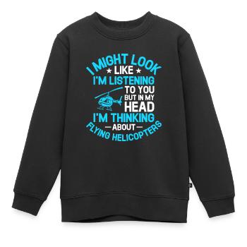Toi Mais dans ma tête, je pense à Flying Helic - Sweat Premium enfant bio - noir - Devant - AI Model Kid Female (0cm)