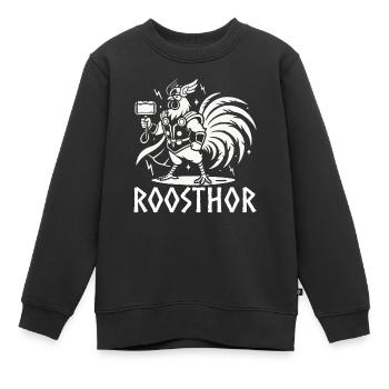 Hahn Roosthor lustige Wikinger Huhn Wortspiel Neuheit - Kinder Premium Organic Sweatshirt - Schwarz - Vorne - AI Model Kid Female (0cm)