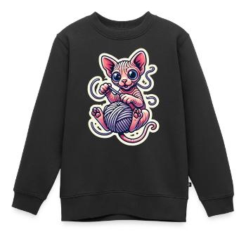 Süßes Sphynx-Kätzchen, das mit einem Garn spielt - Kinder Premium Organic Sweatshirt - Schwarz - Vorne - AI Model Kid Female (0cm)