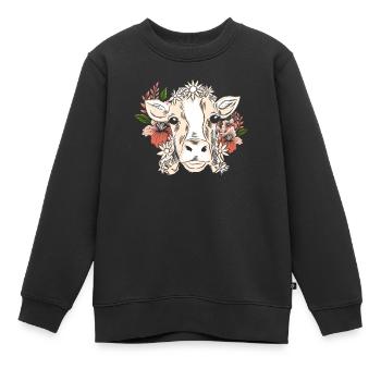 Kuh Mit Blumenkranz Blumenmuster - Kinder Premium Organic Sweatshirt - Schwarz - Vorne - AI Model Kid Female (0cm)