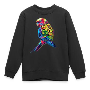 Perruche, Perruche, Perruche, Perroquet, Popart - Sweat Premium enfant bio - noir - Devant - AI Model Kid Female (0cm)