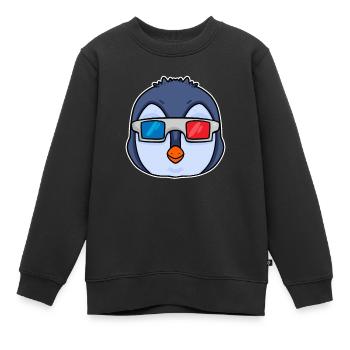 Pinguin 3D Brille Kino - Kinder Premium Organic Sweatshirt - Schwarz - Vorne - AI Model Kid Female (0cm)