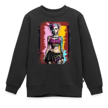 Pretty Punk Girl - Kinder Premium Organic Sweatshirt - Schwarz - Vorne - AI Model Kid Female (0cm)