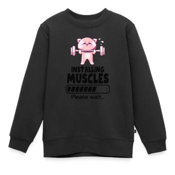 Haltérophile chat Renforcement musculaire Gym Humour - Sweat Premium enfant bio - noir - Devant - AI Model Kid Female (0cm)