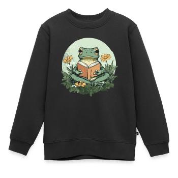 Grenouille cottagecore avec livre - Sweat Premium enfant bio - noir - Devant - AI Model Kid Female (0cm)