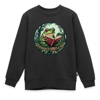 Grenouille cottagecore avec livre - Sweat Premium enfant bio - noir - Devant - AI Model Kid Female (0cm)