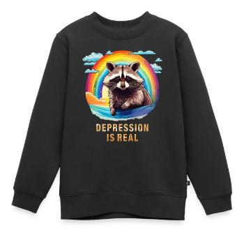 WASCHBÄR DEPRESSION IS REAL - Kinder Premium Organic Sweatshirt - Schwarz - Vorne - AI Model Kid Female (0cm)