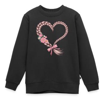 Cable Knit Heart Cable Knit Floral - Kids Premium Organic Sweatshirt - black - Front - AI Model Kid Female (0cm)