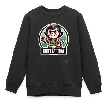Mädchen mit Löffel und Brokkoli, Daumen runter - Kinder Premium Organic Sweatshirt - Schwarz - Vorne - AI Model Kid Female (0cm)