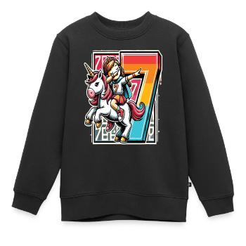 Anniversaire 7 ans Licorne Dab - Sweat Premium enfant bio - noir - Devant - AI Model Kid Female (0cm)