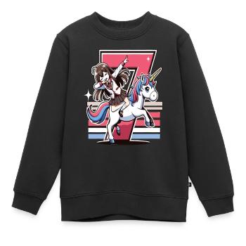 Anniversaire 7 ans Licorne Dab - Sweat Premium enfant bio - noir - Devant - AI Model Kid Female (0cm)