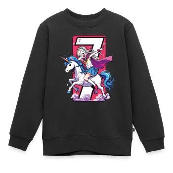 Anniversaire 7 ans Licorne Dab - Sweat Premium enfant bio - noir - Devant - AI Model Kid Female (0cm)