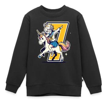 Anniversaire 7 ans Licorne Dab - Sweat Premium enfant bio - noir - Devant - AI Model Kid Female (0cm)