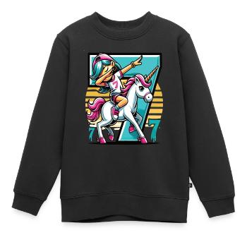 Anniversaire 7 ans Licorne Dab - Sweat Premium enfant bio - noir - Devant - AI Model Kid Female (0cm)