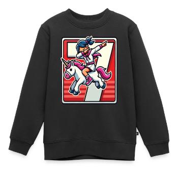Anniversaire 7 ans Licorne Dab - Sweat Premium enfant bio - noir - Devant - AI Model Kid Female (0cm)