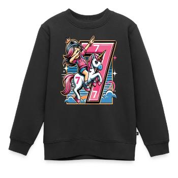 Anniversaire 7 ans Licorne Dab - Sweat Premium enfant bio - noir - Devant - AI Model Kid Female (0cm)