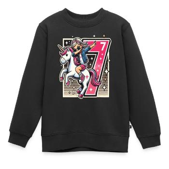 Geburtstag 7 Jahre Einhorn Dab - Kinder Premium Organic Sweatshirt - Schwarz - Vorne - AI Model Kid Female (0cm)