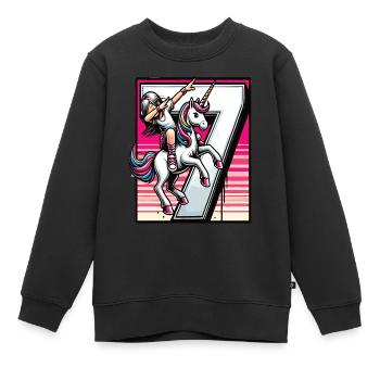 Anniversaire 7 ans Licorne Dab - Sweat Premium enfant bio - noir - Devant - AI Model Kid Female (0cm)