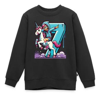 Anniversaire 7 ans Licorne Dab - Sweat Premium enfant bio - noir - Devant - AI Model Kid Female (0cm)