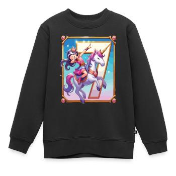 7 ans anniversaire licorne dab - Sweat Premium enfant bio - noir - Devant - AI Model Kid Female (0cm)