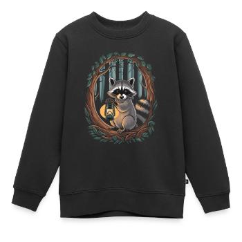 Cottagecore Waschbär mit Laterne im Wald - Kinder Premium Organic Sweatshirt - Schwarz - Vorne - AI Model Kid Female (0cm)