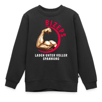 BIZEPS LADEN UNTER VOLLER SPANNUNG - Kinder Premium Organic Sweatshirt - Schwarz - Vorne - AI Model Kid Female (0cm)