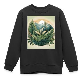 Scenic Botanical Nature Illustration - Kids Premium Organic Sweatshirt - black - Front - AI Model Kid Female (0cm)